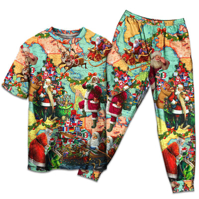 T-shirt + Pants / S Chirstmas Love Santa Xmas - Pajamas Short Sleeve - Owls Matrix LTD