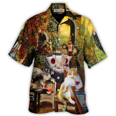 Hawaiian Shirt / Adults / S Cat Drink Wine and Judge - Hawaiian Shirt - Owls Matrix LTD
