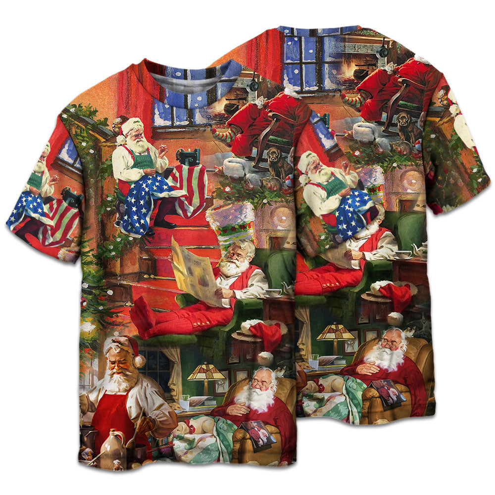 T-shirt / S Christmas Santa Claus In Daily Life - Pajamas Short Sleeve - Owls Matrix LTD