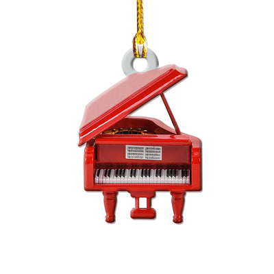 Pack 1 Piano Red Wood Grand Piano - Custom Shape Ornament - Owls Matrix LTD