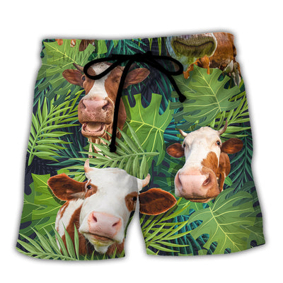 Cow Face Troll Funny Lover Cattle Tropical Style - Beach Short - Owls Matrix LTD