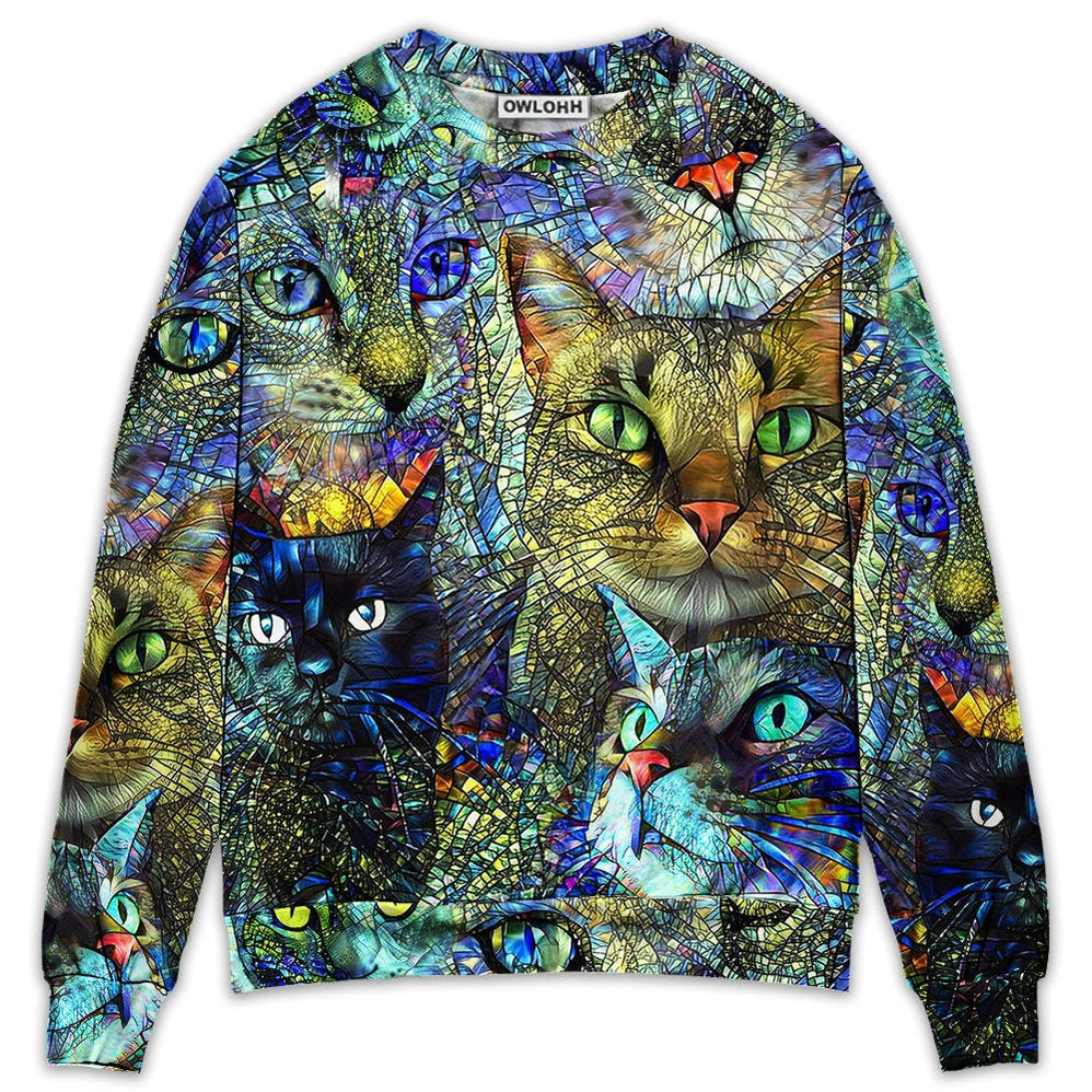 Sweater / S Cat Art Lover Cat Colorful Style - Sweater - Ugly Christmas Sweaters - Owls Matrix LTD