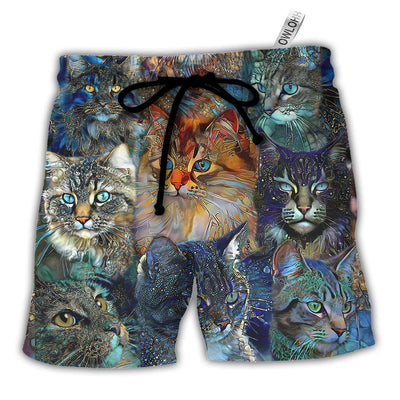 Beach Short / Adults / S Cat Glass Art Colorful Cat Lover - Beach Short - Owls Matrix LTD