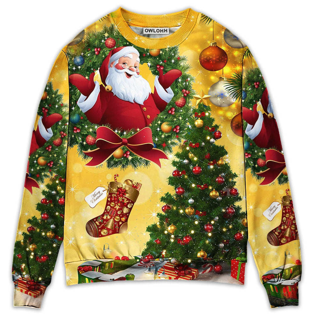 Sweater / S Christmas Tree Yellow Santa Claus - Sweater - Ugly Christmas Sweaters - Owls Matrix LTD