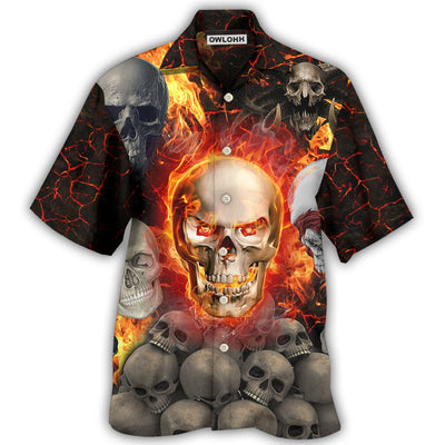 Hawaiian Shirt / Adults / S Skull Lava On Fire - Hawaiian Shirt - Owls Matrix LTD