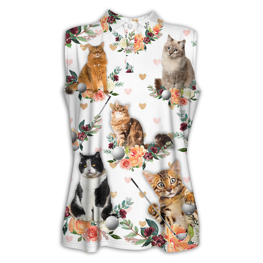 XS Cat Play Golf Tropical Flower Bling Style Floral - Women's Polo Shirt - Owls Matrix LTD