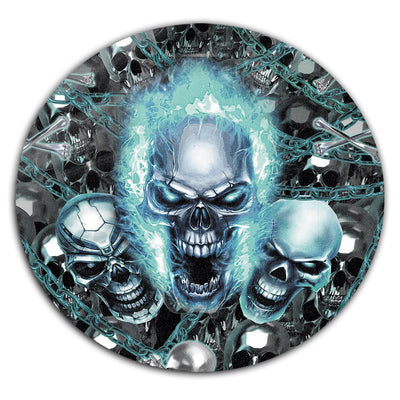 S (25 Inch) Skull Blue Flame Screaming - Round Mat - Owls Matrix LTD