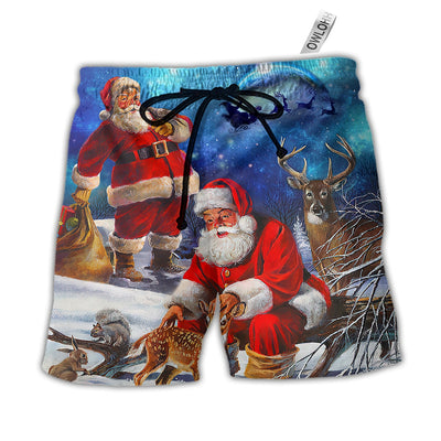Beach Short / Adults / S Christmas Santa Claus Xmas Is Coming Sky Night Art Style - Beach Short - Owls Matrix LTD