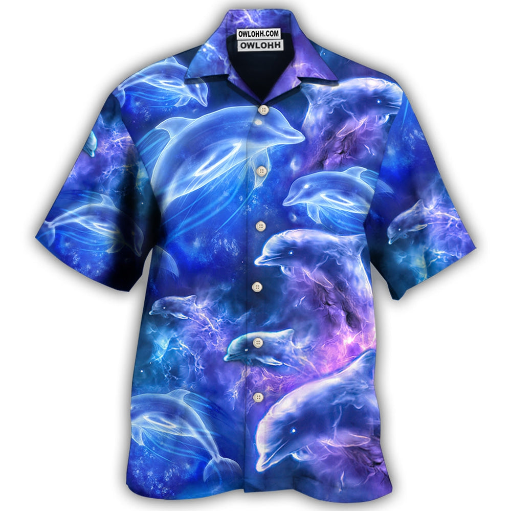 Hawaiian Shirt / Adults / S Dolphin Galaxy Neon Glow Style - Hawaiian Shirt - Owls Matrix LTD