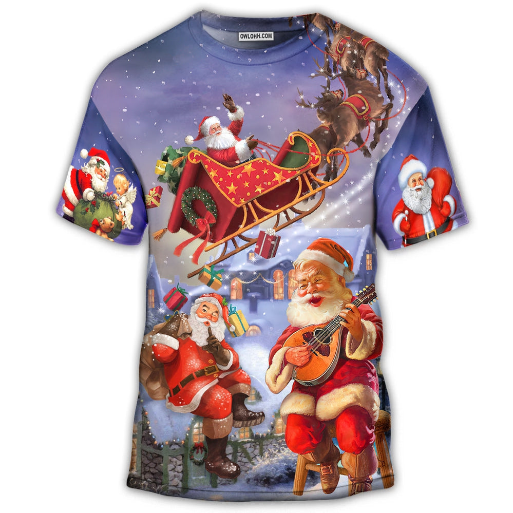 S Christmas Santa Claus Funny Art Style - Round Neck T-shirt - Owls Matrix LTD