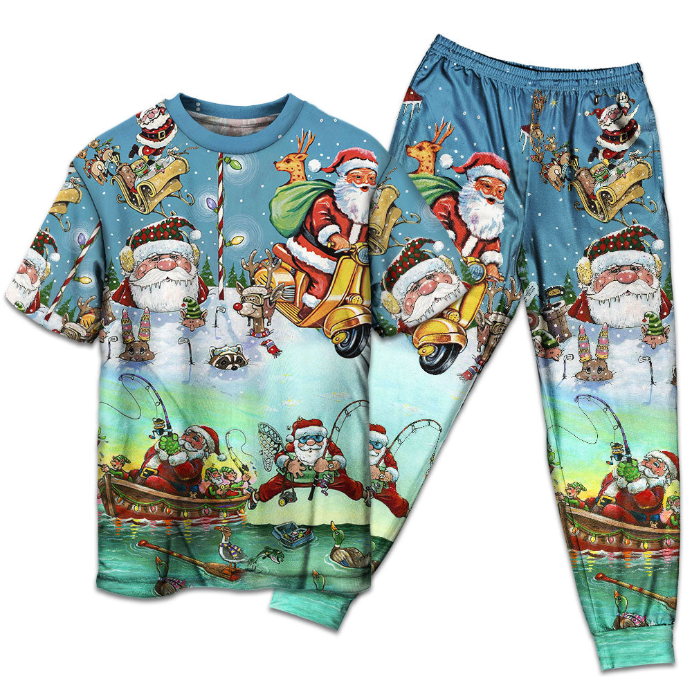 T-shirt + Pants / S Christmas Cute Santa Claus - Pajamas Short Sleeve - Owls Matrix LTD