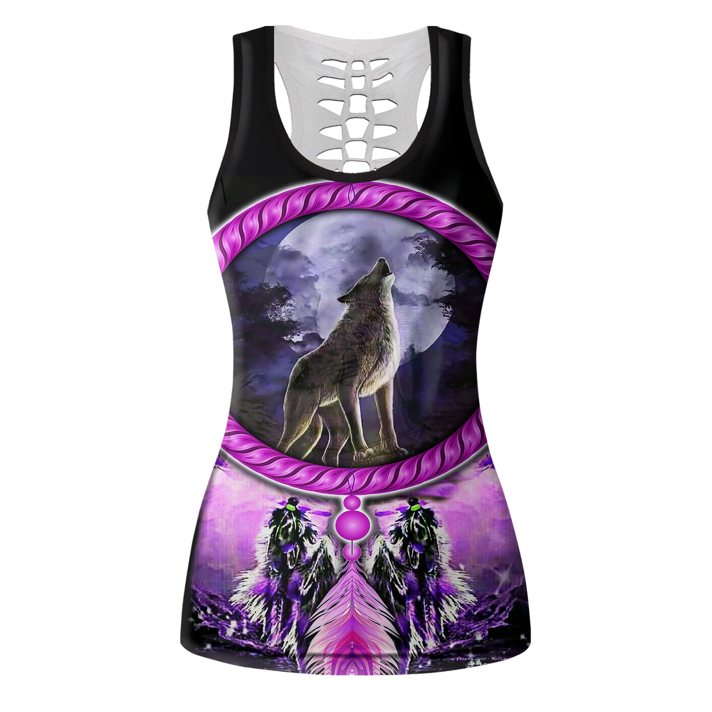 S Native Wolf Purple Galaxy - Tank Top Hollow - Owls Matrix LTD