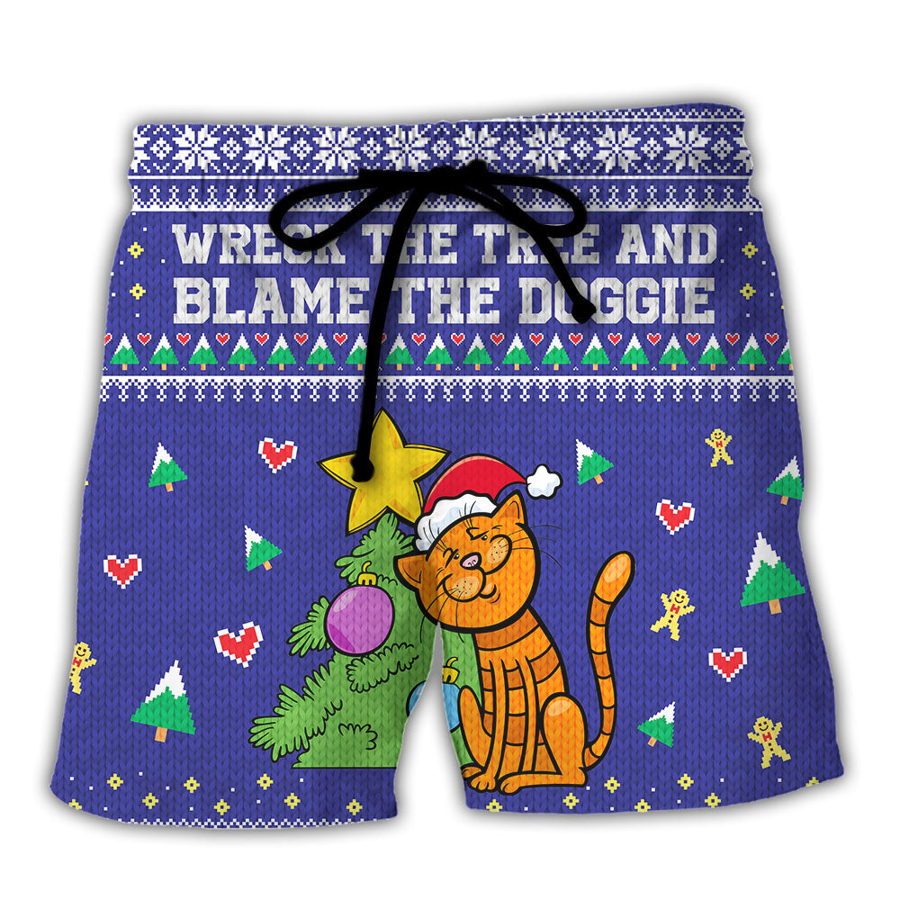 Cat Wreck The Tree And Blame The Doggie Christmas - Beach Short - Owls Matrix LTD