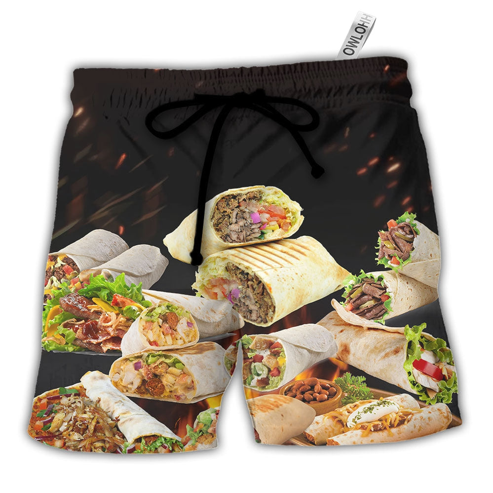 Beach Short / Adults / S Food Burritos Fast Food Delicious - Beach Short - Owls Matrix LTD