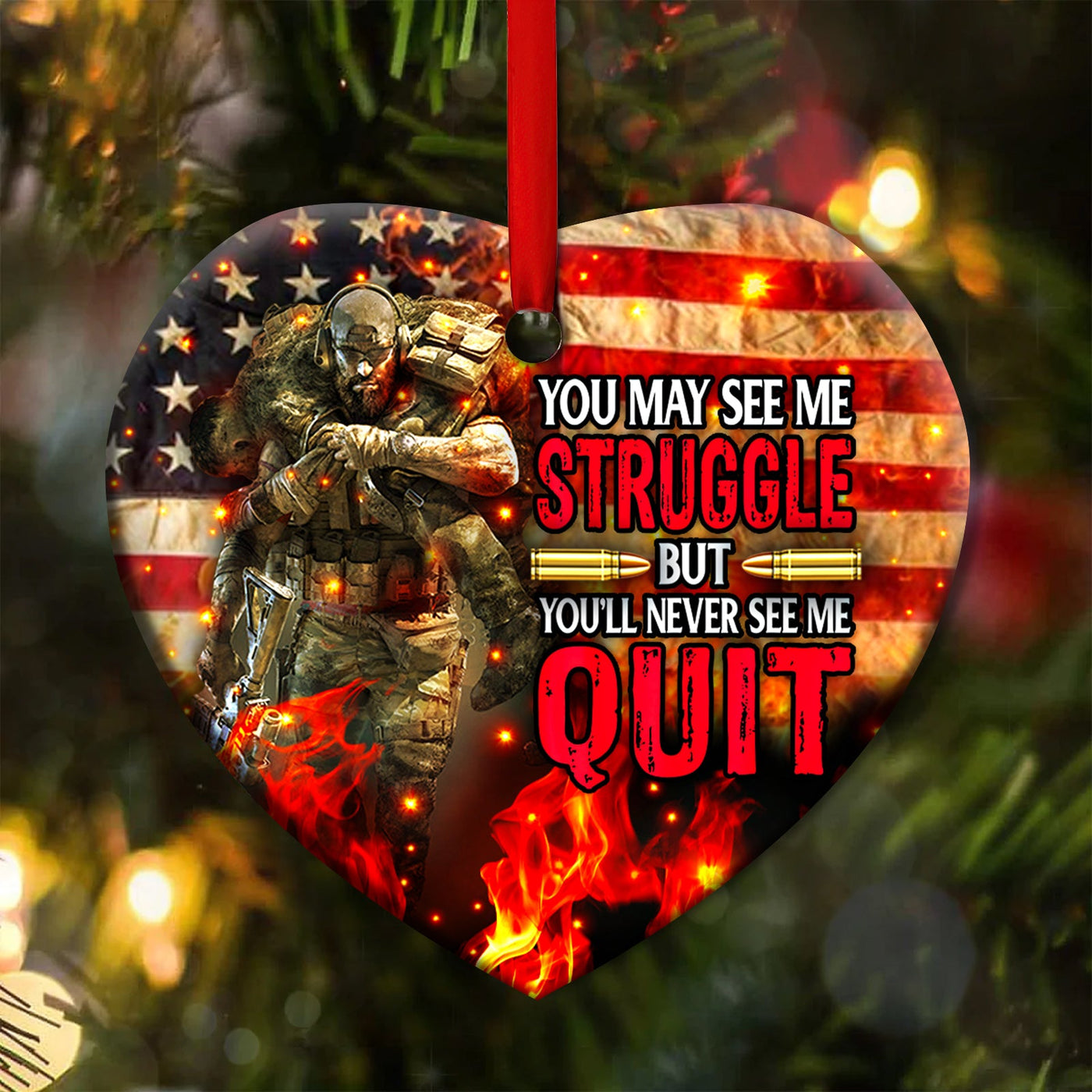 Pack 1 Veteran You May See Me Struggle But You'll Never See Me Quit - Heart Ornament - Owls Matrix LTD