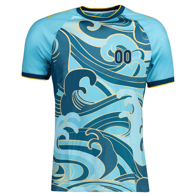 Custom Blue Wave Pattern And Gold - Soccer Uniform Jersey