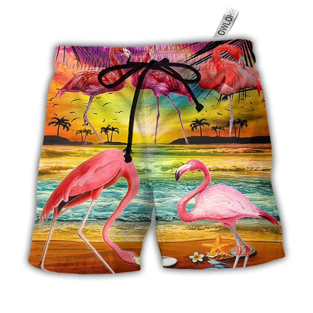 Beach Short / Adults / S Flamingo In The Paradise Summer Cool Style - Beach Short - Owls Matrix LTD