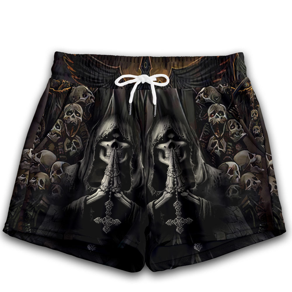 XS Skull Grim Reaper Dark - Women's Casual Shorts - Owls Matrix LTD