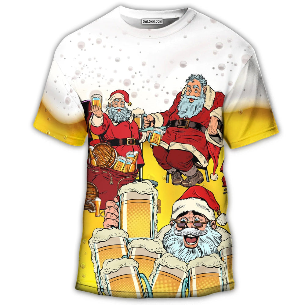 S Christmas Santa I Want More Beer - Round Neck T-shirt - Owls Matrix LTD