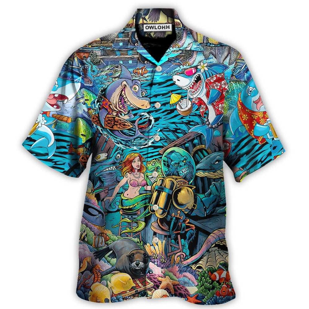 Hawaiian Shirt / Adults / S Shark Bar With Animal Underwater - Hawaiian Shirt - Owls Matrix LTD