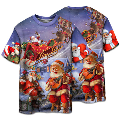 T-shirt / S Christmas Santa Claus Funny Art Style - Pajamas Short Sleeve - Owls Matrix LTD