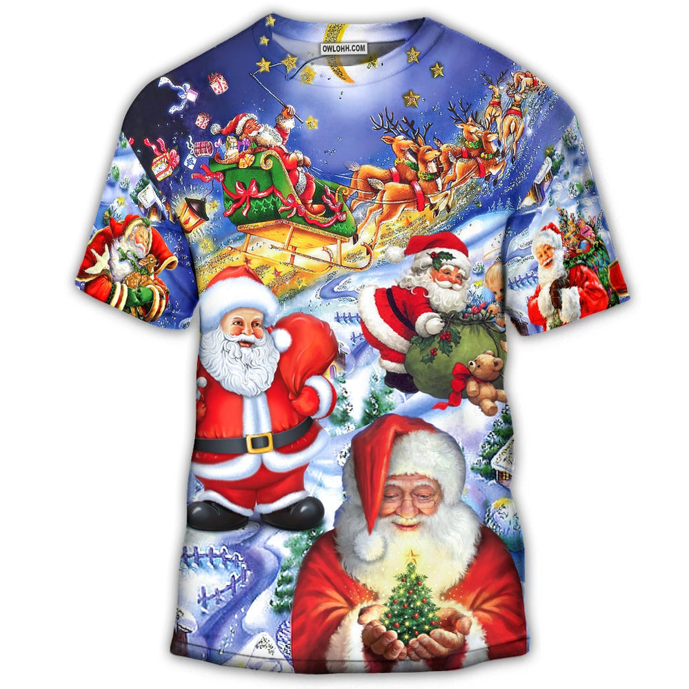 S Christmas Funny Santa Claus Happy Xmas Is Coming Art Style Awesome - Round Neck T-shirt - Owls Matrix LTD