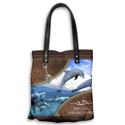 M ( "12.2 x 13.4" ) Dolphin Just A Girl Who Loves Dolphin - Leather Hand Bag - Owls Matrix LTD