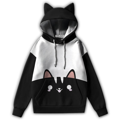 S Cat Black And White Style - Ears Hoodie - Owls Matrix LTD