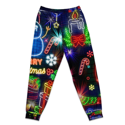 Pants / S Christmas Bright Neon Lighting - Pajamas Short Sleeve - Owls Matrix LTD