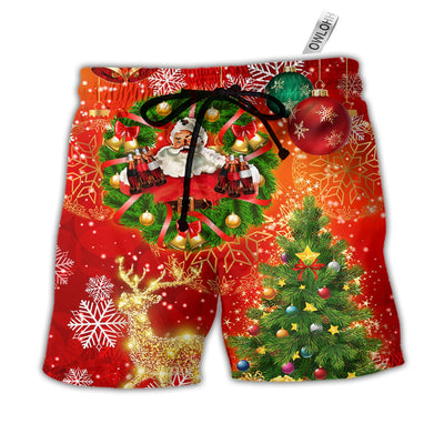 Beach Short / Adults / S Christmas Santa Claus Drinking Christmas Tree Red Light - Beach Short - Owls Matrix LTD