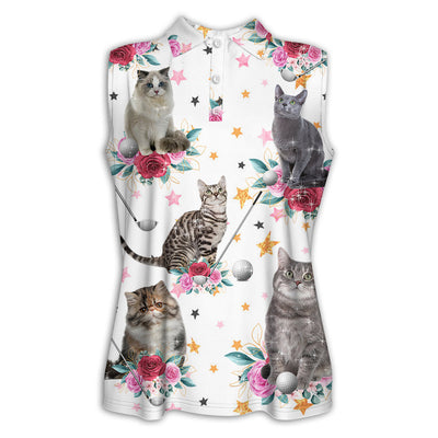 XS Cat Play Golf Tropical Floral Bling Style - Women's Polo Shirt - Owls Matrix LTD