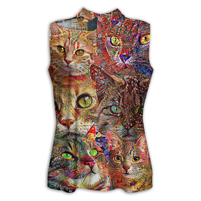 XS Cat Art Lover Cat Colorful - Women's Polo Shirt - Owls Matrix LTD