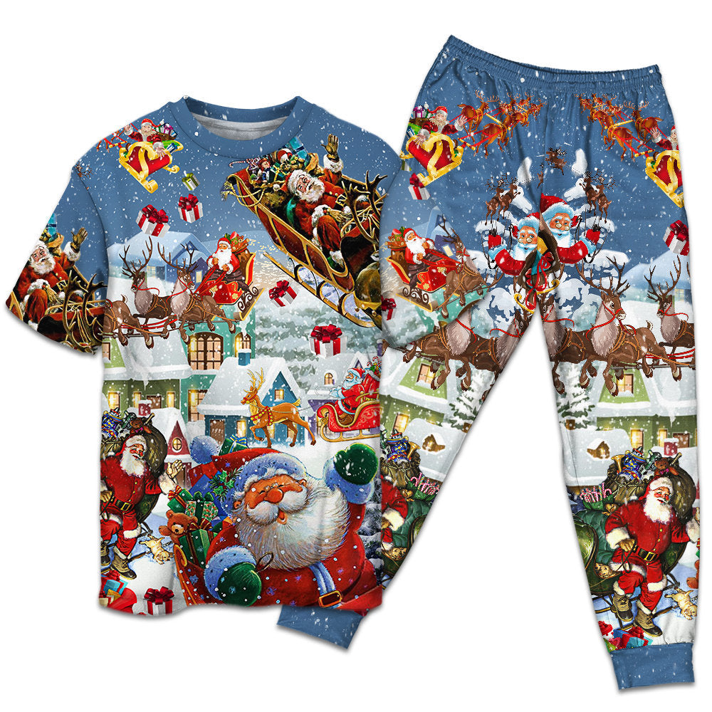 T-shirt + Pants / S Christmas Say Hi From Santa's Sleigh - Pajamas Short Sleeve - Owls Matrix LTD