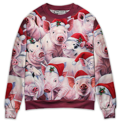 Sweater / S Christmas Piggies Funny Xmas Is Coming Art Style - Sweater - Ugly Christmas Sweaters - Owls Matrix LTD