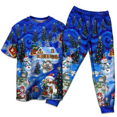 T-shirt + Pants / S Christmas Snowman Chilling With My Snowmies - Pajamas Short Sleeve - Owls Matrix LTD