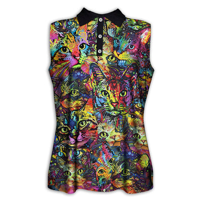 XS Cat Smile Colorful Style - Women's Polo Shirt - Owls Matrix LTD