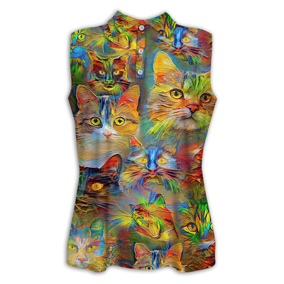 XS Cat Lovely Amazing Colorful - Women's Polo Shirt - Owls Matrix LTD