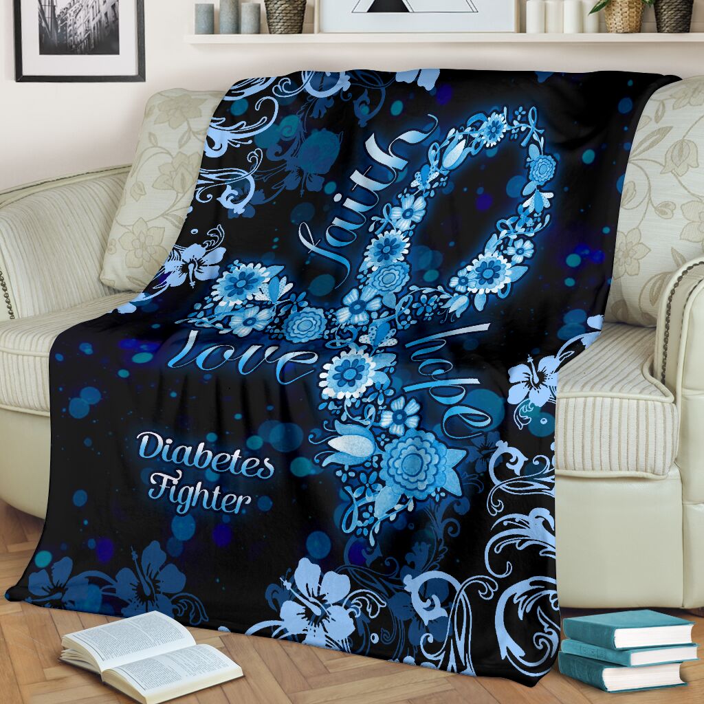 Diabetes Awareness Faith Hope Love - Flannel Blanket - Owls Matrix LTD