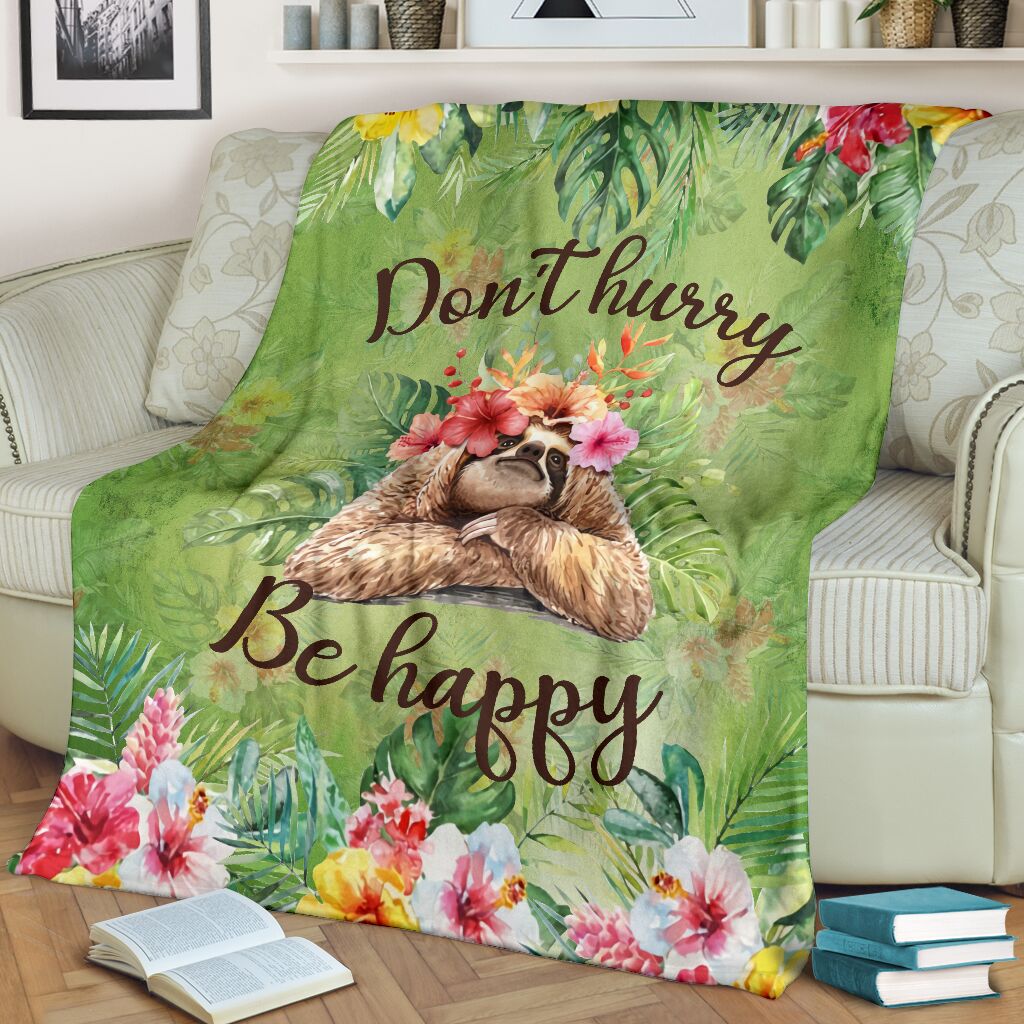 Sloth Don't Hurry Be Happy Sloth - Flannel Blanket - Owls Matrix LTD