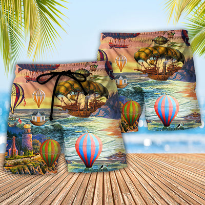 Air Balloon Steampunk I Travel By It - Beach Short - Owls Matrix LTD