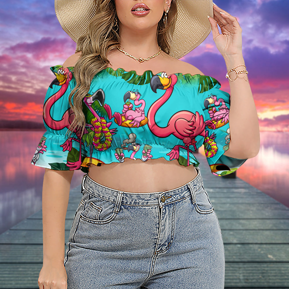 Flamingo Palm Sometimes You Just Need To Chill - Cropped Top With Short Puff Sleeve