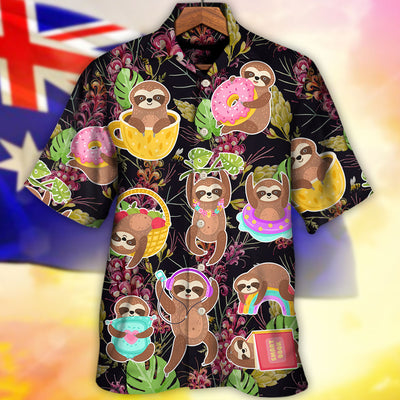 Sloth Cute Funny Tropical Vibe Art - Hawaiian Shirt - Owls Matrix LTD