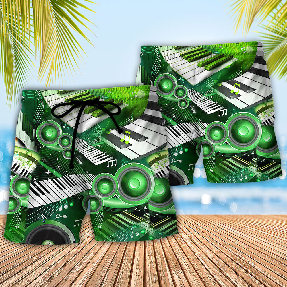 Piano Music Love Green Style - Beach Short - Owls Matrix LTD