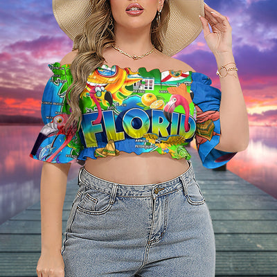 Flamingo Go To Florida To See Flamingo - Cropped Top With Short Puff Sleeve