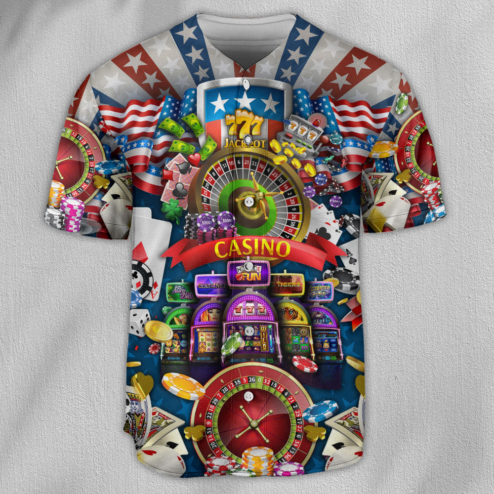 Poker US Flag Casino Lover - Baseball Jersey - Owls Matrix LTD