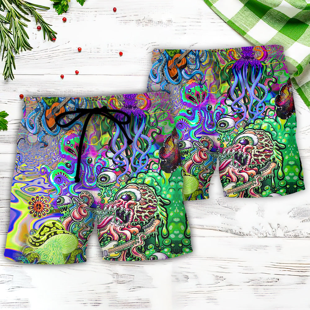 Hippie Funny Octopus Love Music Colorful Ocean - Beach Short - Owls Matrix LTD