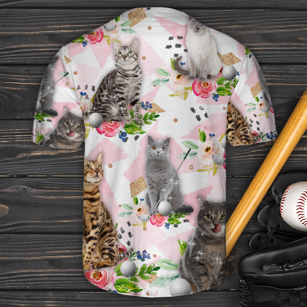 Golf Cat And Flowers Art Style - Baseball Jersey - Owls Matrix LTD