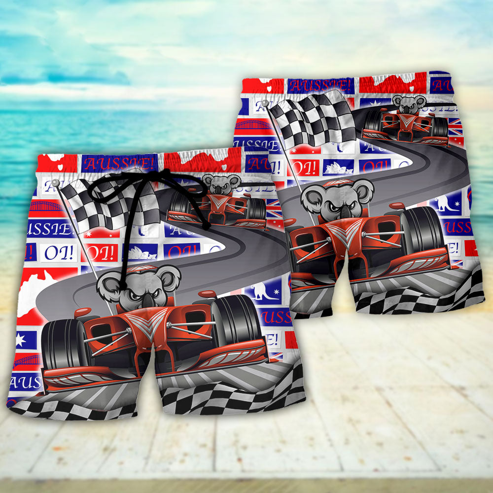 Koala Racing Formula One Car Racing Art Australian Vibe - Beach Short - Owls Matrix LTD