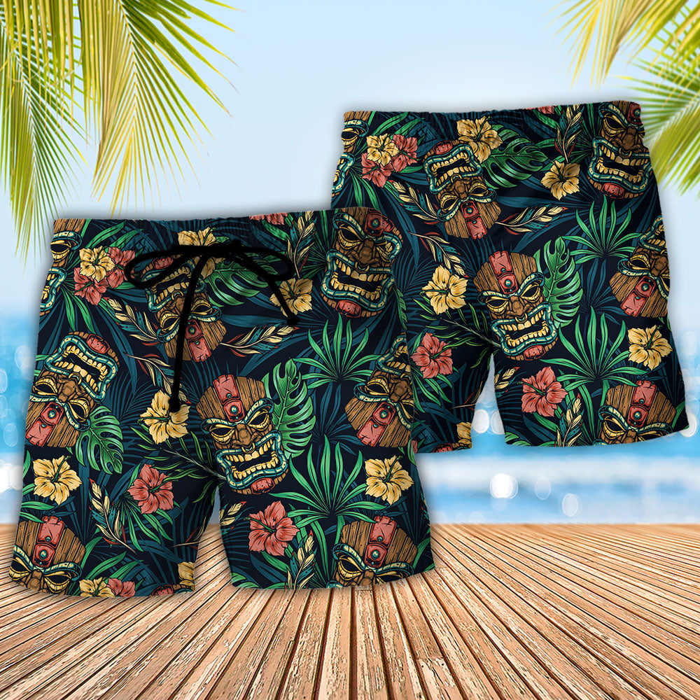 Tiki Hawaii Tropical Leaf Style - Beach Short - Owls Matrix LTD