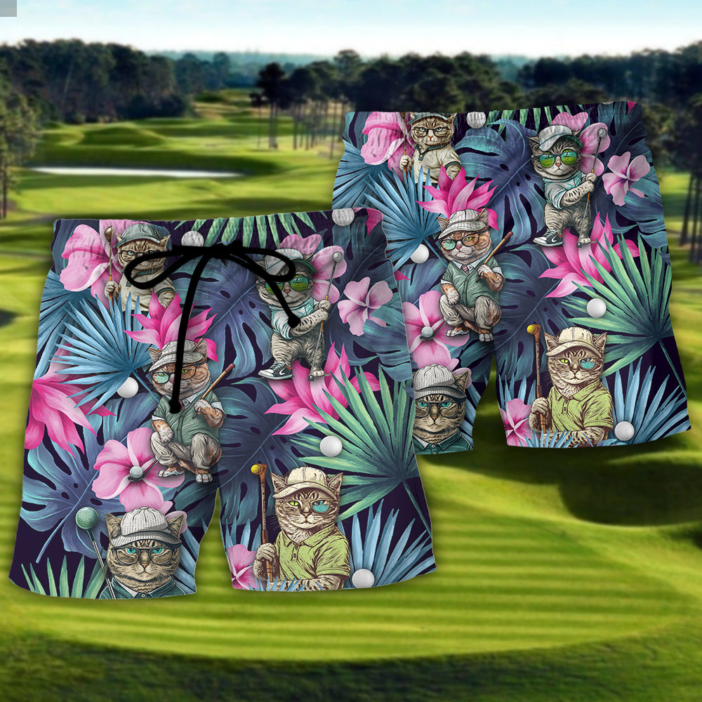 Golf Funny Cat Playing Golf Kiss My Putt Tropical Golf Lover - Beach Short